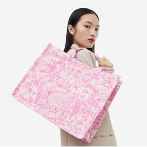 H&M rare pink jacquard weave tote bag